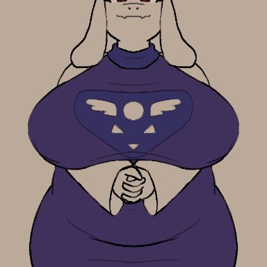 undertale, toriel, oofrowdy, 1girls, anthro, areolae, bbw, big areola, big breasts, big nipples, boob drop, bovid, breasts, breasts bigger than head, caprine