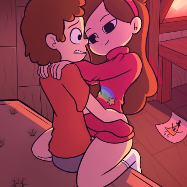 gravity falls, dipper pines, mabel pines, poisonsnacks, 1boy1girl, bottomless female, brother and sister, clothed male, incest, pinecest, twincest, twins, tagme, tagme (character)