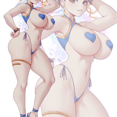 street fighter, chun-li, melowh, asian, belly button, big breasts, bikini, chinese, high heels, nipples covered, thick ass, thick thighs, wide hips
