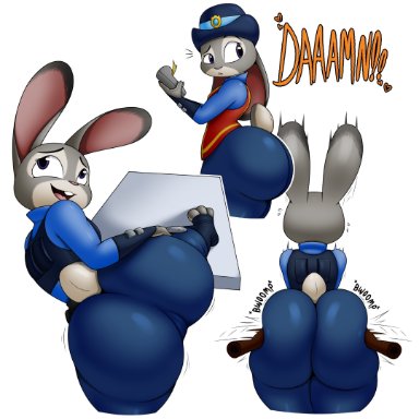 disney, zootopia, judy hopps, nick wilde, xmetalhusky, ?, 1boy, 1girls, ass, ass grab, ass squeeze, big ass, bottom heavy, bubble butt, bunny ears