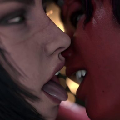 baldur's gate 3, karlach, shadowheart, kamadeva, breast lick, kissing, yuri, animated, tagme, video