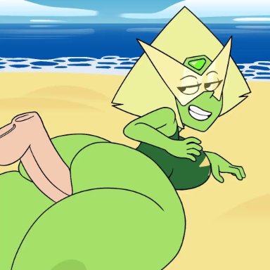 steven universe, peridot (steven universe), azai, 5 fingers, ambiguous penetration, beach, dat ass, disembodied penis, fat ass, large ass, large breasts, smile, smiling, smug, sunglasses