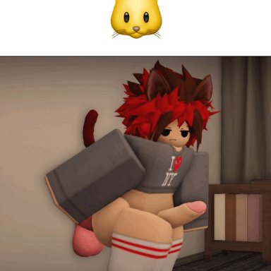 roblox, robloxian, blusherfag, :3, 1boy, bored, cat ears, cat tail, catboy, crop top, dildo, dildo in ass, dildo penetration, femboy, gay