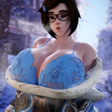 overwatch, mei (overwatch), smitty34, 1female, 1girl, 1girls, asian, asian female, bedroom eyes, big breasts, bra, breath, curvaceous, curves, curvy