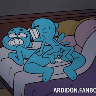 cartoon network, the amazing world of gumball, gumball watterson, nicole watterson, ardidon, age difference, anthro, anthro on anthro, anthro penetrated, anthro penetrating, anthro penetrating anthro, anus, ass, balls, blue body