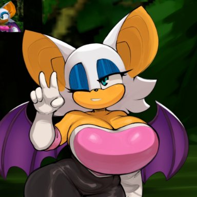 sonic (series), sonic the hedgehog (series), rouge the bat, neo hajime, bat, breasts, breasts bigger than head, eyeshadow, female, female focus, female only, furry, huge breasts, makeup, wink