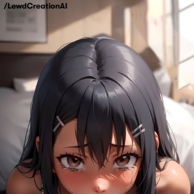 please don't bully me, nagatoro, hayase nagatoro, lewdcreationsai, 1boy, 1boy1girl, 1girl1boy, 1girls, bare shoulders, black hair, blowjob, blowjob face, blush, blush lines, blushing at viewer, brown eyes