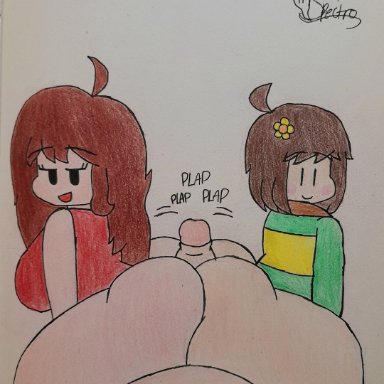 friday night funkin, undertale, undertale (series), chara, girlfriend (friday night funkin), spectrodraws, 1boy, 1girls, ass, big ass, brown hair, bubble ass, bubble butt, buttjob, dat ass