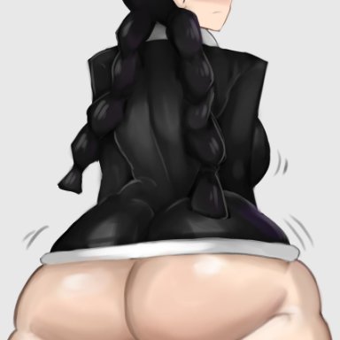 the addams family, wednesday addams, knight artist 115, aged up, ass focus, back view, big ass, big breasts, big thighs, black dress, black hair, blush, breasts, bubble ass, bubble butt