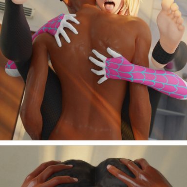 spider-man (series), gwen stacy, gwen stacy (spider-verse), miles morales, spider-gwen, spider-man, wtfsths, 1boy, 1girls, ahe gao, ahegao, anus, ass, ass focus, ass grab