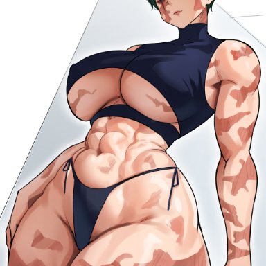 jujutsu kaisen, zenin maki, cromwellb, 1girls, abs, breasts, female, huge breasts, light skin, light-skinned female, muscular, muscular female, scar, short hair, thick thighs