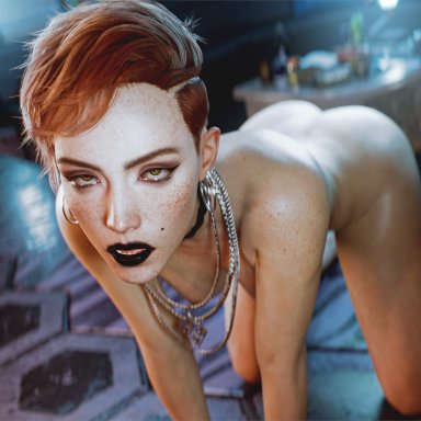 cyberpunk 2077, aurore cassel, xieangel, black lipstick, red hair, 3d, 3d (artwork), 3d model