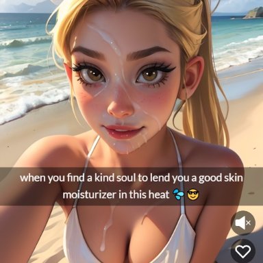 original, tiktok, original character, taliredmint, after fellatio, after oral, assertive female, beach, blonde hair, blowjob, camera, camera pov, camera view, cum, cum on breasts