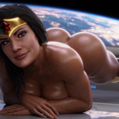 dc, dc comics, injustice 2, diana prince, wonder woman, nemesis 3d, 1girls, ass, athletic female, big ass, big breasts, black hair, boots, boots only, breast squish