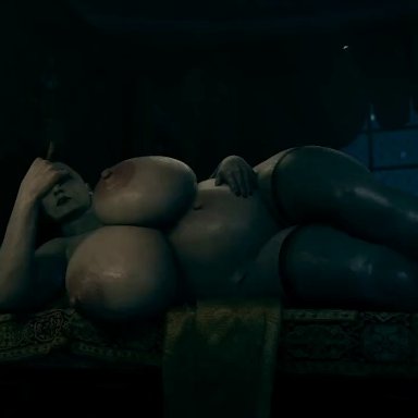 resident evil, resident evil 8: village, alcina dimitrescu, vreya3d, 1boy, 1girls, ass, bed, big ass, big breasts, boobs, breasts, brunette, female, giant breasts