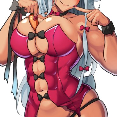 my hero academia, miruko, rumi usagiyama, kankanharurukan, 1girls, abs, athletic female, carrot, female, female focus, female only, item in cleavage