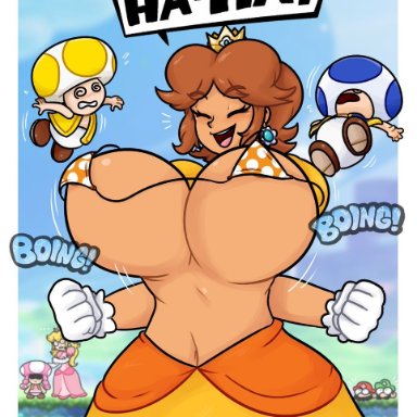 mario (series), nintendo, super mario bros. wonder, luigi, mario, princess daisy, princess peach, toad (mario), toadette, silenttandem, 3girls, 4boys, big breasts, bikini, bikini top