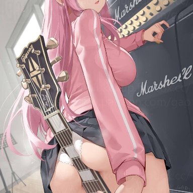 bocchi the rock!, gotou hitori, gao (gaolukchup), gao-lukchup, 1girls, ass, blue eyes, breasts, female, guitar, jacket, large ass, large breasts, long hair, looking at viewer