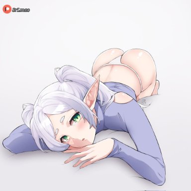 sousou no frieren, frieren, srlmao, 1girls, ass, ass up, big ass, blush, bottomwear, clothing, elf ears, female, female only, green eyes, hair