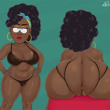 panderverse, south park, eric cartman, eric cartman (panderverse), rocner, 1girls, afro, aged up, alternative universe, back view, big ass, big breasts, big butt, black skin, chubby
