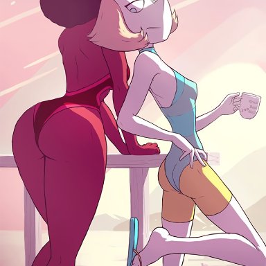 cartoon network, steven universe, connie maheswaran, garnet (steven universe), gem (species), pearl (steven universe), steven quartz universe, queencomplex, 1boy, 3girls, beach, bikini, flip flops, 2019, tagme