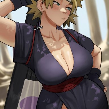 naruto, naruto (series), naruto shippuden, temari, gud0c, blonde hair, blush, breasts, cleavage, curvy, female, female focus, fingerless gloves, gloves, green eyes