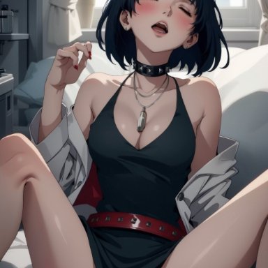 persona, persona 5, shin megami tensei, tae takemi, ainoob17, closed eyes, goth, goth girl, open mouth, sex, vaginal penetration, vaginal sex, ai generated, stable diffusion, tagme