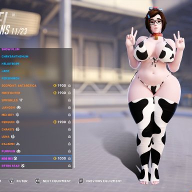 overwatch, overwatch 2, mei (overwatch), mei ling zhou, smitty34, 1girls, asian female, belly button, big breasts, big hips, big thighs, bikini, blurry background, brown hair, busty