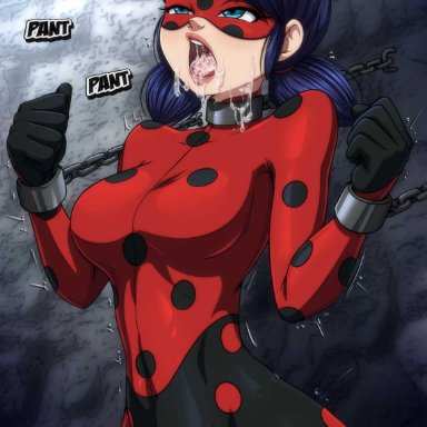 miraculous ladybug, ladybug (character), marinette dupain-cheng, reit, after fellatio, bdsm, blue eyes, blue hair, bondage, captured, captured heroine, chained, chained up, chained wrists, chains
