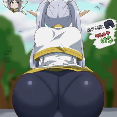 sousou no frieren, twitter, frieren, bullsnart, ass, ass focus, back view, big ass, elf ears, eyes, eyes open, female, female only, gigantic ass, huge ass