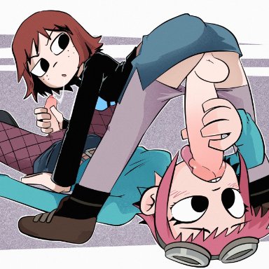 scott pilgrim, kim pine, ramona flowers, joshin, 2futas, 69, all fours, anal, arched back, ass, back, back view, balls, bangs, bent over