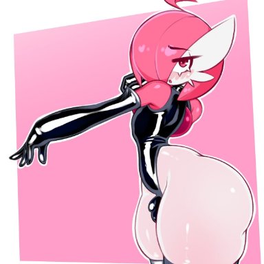 pokemon, gardevoir, pink (frowntown), pokemon (species), frowntown, ass, bad anatomy, broken spine, bulge, curvaceous, curvy, elbow gloves, femboy, gay, girly