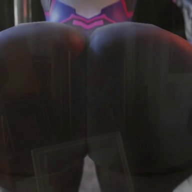 overwatch, overwatch 2, d.va, kishi, 2girls, ass, ass focus, ass on glass, ass press, bodysuit, brown hair, dual persona, from behind, gloves, huge ass