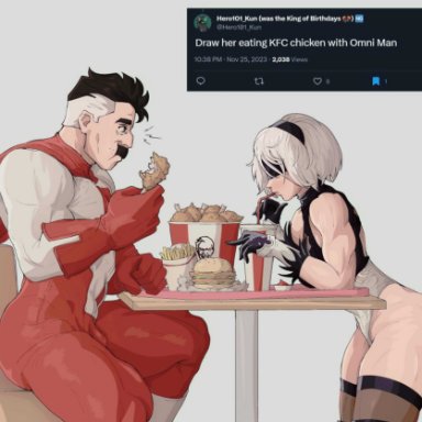 invincible, kfc, mortal kombat, mortal kombat 1 (2023), nier, nier: automata, twitter, colonel sanders, omni-man, yorha 2b, yoracrab, 1boy, 1girls, big ass, big breasts