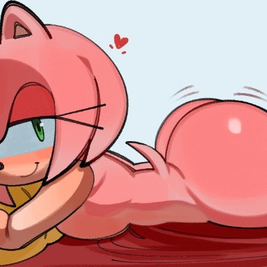 sega, sonic (series), sonic the hedgehog (series), amy rose, fiinel, lipon note, 1girls, anthro, ass, bed, bed sheet, bedroom eyes, big ass, blanket, breasts