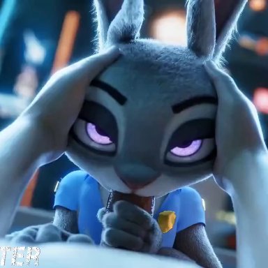 disney, zootopia, judy hopps, wigfritter, 1boy, 1girls, animal ears, anthro, bunny ears, cop, fellatio, female, fur, furry, grey body