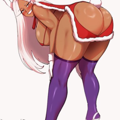 christmas, my hero academia, miruko, rumi usagiyama, lord socar, 1girls, ass, bending over, breasts, dark skin, dark-skinned female, dat ass, female, huge ass, huge breasts