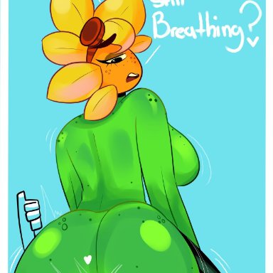 plants vs zombies, plants vs zombies: heroes, anon, solar flare (pvz), sunflower (pvz), mckeyes, big ass, big butt, breasts, facesitting, stockings, tagme, text