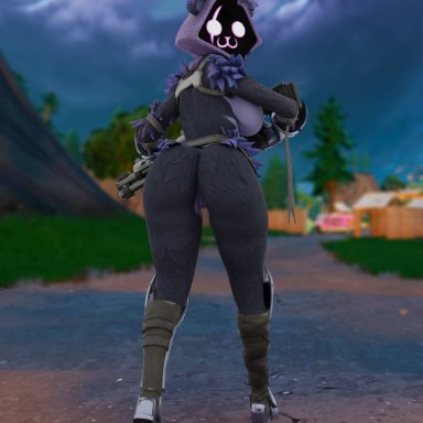 epic games, fortnite, raven team leader, captain meez, anthro, ass, bear, big breasts, boots, breasts, butt focus, clothing, female, footwear, fur