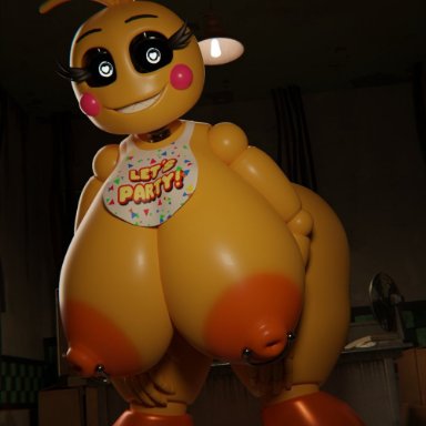 five nights at freddy's, five nights at freddy's 2, toy chica (fnaf), feversfm, 1girls, animatronic, areolae, big breasts, breasts, eyelashes, female, female only, heart-shaped pupils, huge breasts, large breasts