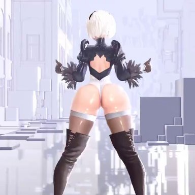 nier (series), nier: automata, yorha 2b, prevence, 1girls, android, ass, ass expansion, blindfold, bottom heavy, expansion, female, female focus, giantess, gigantic ass