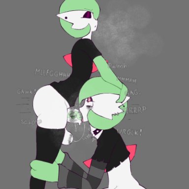 pokemon, gardevoir, male gardevoir, pokemon (species), champaanimation, 1boy, 1boy1girl, 1femboy, 1girl1boy, 1male, almost naked, choker, choker snapping, clothed sex, deep penetration