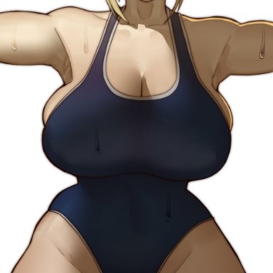 my hero academia, himiko toga, doublehero, 1girls, blonde hair, breasts, female, highleg swimsuit, hips, large breasts, one-piece swimsuit, swimsuit, thick thighs, thighs, twin buns