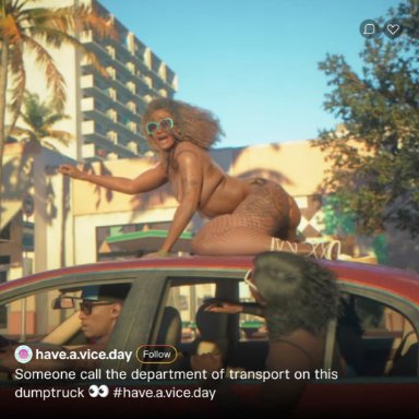 grand theft auto, grand theft auto vi, rockstar games, background character, background characters, gta pedestrians, npc, unnamed character, lmifasnes, all fours, big ass, big breasts, big butt, black body, breasts