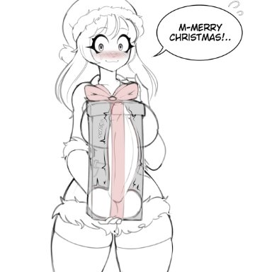 christmas, fapmew, 1futa, balls, big breasts, big penis, blush, breasts, christmas gift, christmas outfit, clothed, clothing, dick in a box, dickgirl, erection