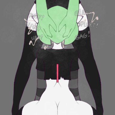 pokemon, gardevoir, male gardevoir, pokemon (species), champaanimation, 1boy, 1femboy, 1male, almost naked, back, back view, balls, choker, choker snapping, clothed sex