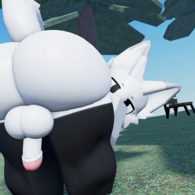 roblox, boykisser, willie piv, 1boy, ass shake, ass shaking, balls, big ass, big penis, bouncing ass, butt shake, fat ass, femboy, fox, grey fur