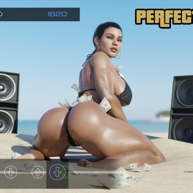 grand theft auto, grand theft auto vi, rockstar games, lucia (gta), batesz, 1girls, ass, beach, big ass, big breasts, breasts, dark skin, dark-skinned female, female, female only