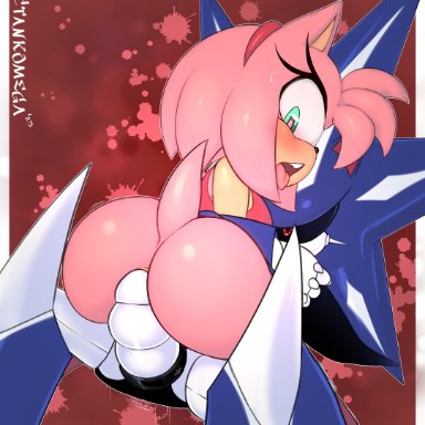 sega, sonic (series), sonic the hedgehog (series), amy rose, metal sonic, neo metal sonic, ctankomega, anal, anal sex, anus, ass, blue body, blue hair, blush, breasts