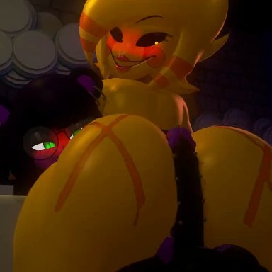 five nights at freddy's, fredina's nightclub, marie (cally3d), marionette (fnaf), puppet (fnaf), n voltra, buttjob, female, futa on female, futanari, hot dogging, huge ass, 3d, animated, tagme